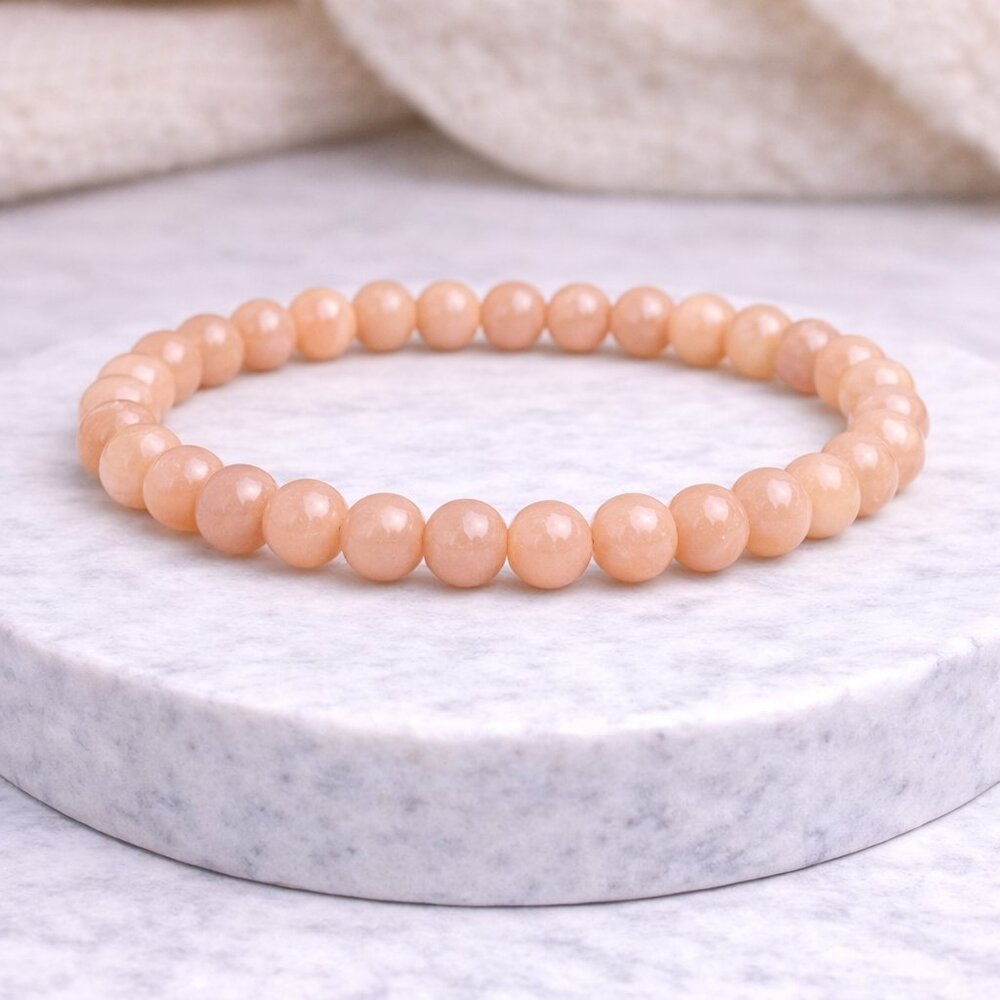 Peach Moonstone Crystal Bracelet 6mm Beads Stretch Crystal Healing Jewelry